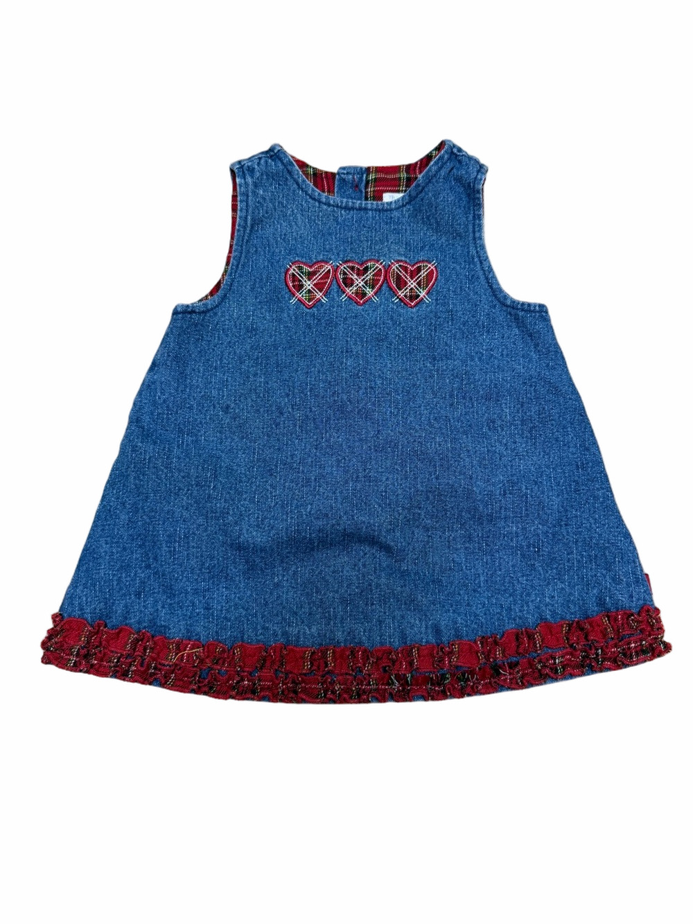 Vintage The Children’s Place Baby Place Denim Plaid Heart Jumper Dress Y2K - Picture 1 of 6